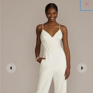 Davids Bridal lace bodice spaghetti strap wedding jumpsuit SDWG1050 NWT
